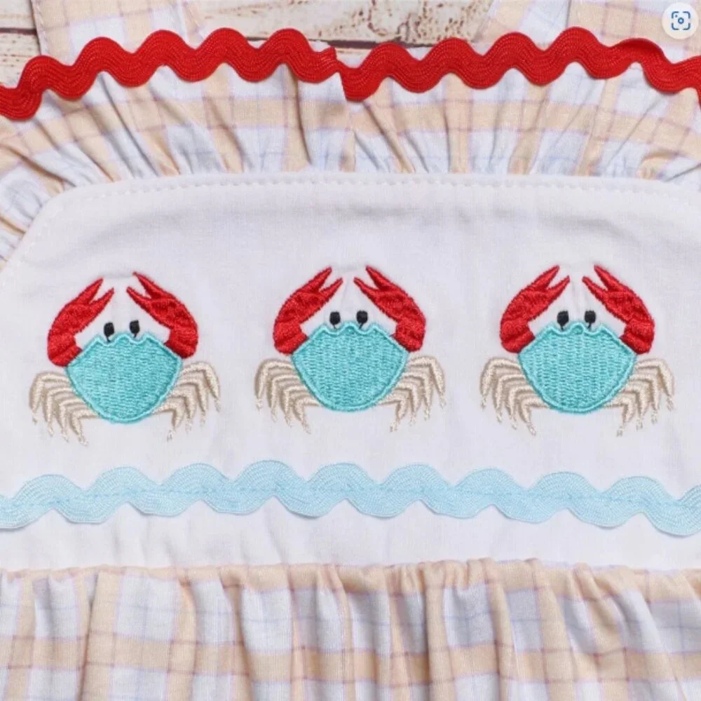 Boutique Girls Embroidered Crab Sleeveless Dress